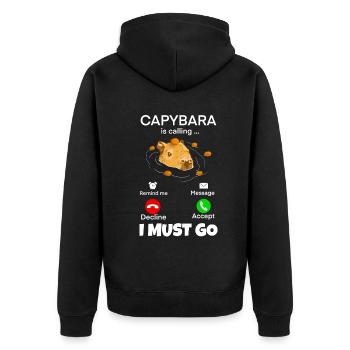 Capybara i must go - Unisex Premium Bio Zip Hoodie - Schwarz - Hinten - Nico (187cm)