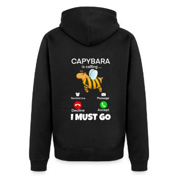 Capybara i must go - Unisex Premium Bio Zip Hoodie - Schwarz - Hinten - Nico (187cm)
