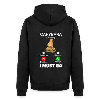Capybara phone calls - Unisex Premium Organic Zip Hoodie - black - Back - Nico (187cm)