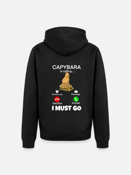 Capybara telefonieren - Unisex Premium Bio Zip Hoodie - Schwarz