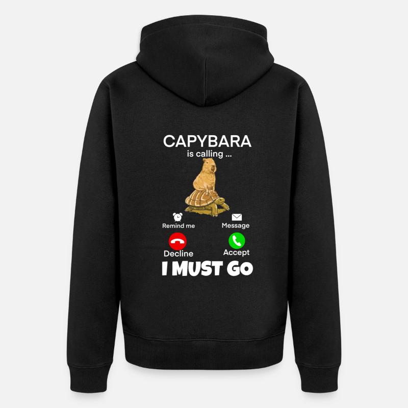 Capybara telefonieren - Unisex Premium Bio Zip Hoodie - Schwarz