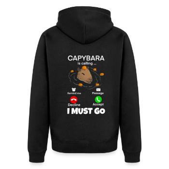 Capybara au téléphone je dois y aller - Veste à capuche bio Premium Unisexe - noir - Dos - Nico (187cm)