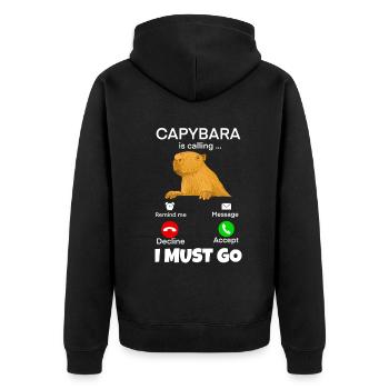 Capybara au téléphone je dois y aller - Veste à capuche bio Premium Unisexe - noir - Dos - Nico (187cm)