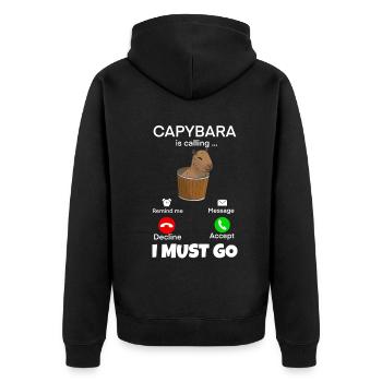 Capybara i must go - Unisex Premium Bio Zip Hoodie - Schwarz - Hinten - Nico (187cm)