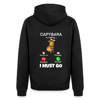 Capybara i must go - Unisex Premium Bio Zip Hoodie - Schwarz - Hinten - Nico (187cm)