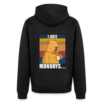 Capybara i hasse Montag - Unisex Premium Bio Zip Hoodie - Schwarz - Hinten - Nico (187cm)