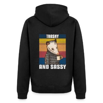 Opossum Kaffee - Unisex Premium Bio Zip Hoodie - Schwarz - Hinten - Nico (187cm)