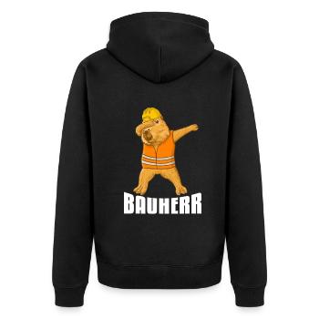 Bauherr Capybara - Unisex Premium Bio Zip Hoodie - Schwarz - Hinten - Nico (187cm)