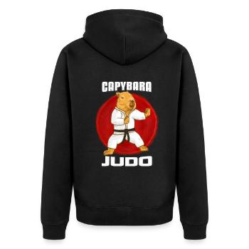 Capybara Judo GI - Unisex Premium Bio Zip Hoodie - Schwarz - Hinten - Nico (187cm)