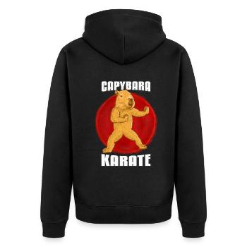 Capybara Karate Kämpfer - Unisex Premium Bio Zip Hoodie - Schwarz - Hinten - Nico (187cm)