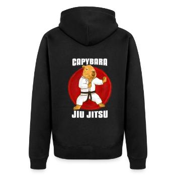 Capybara Jiu- Jitsu GI - Unisex Premium Bio Zip Hoodie - Schwarz - Hinten - Nico (187cm)