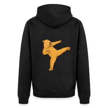 Karate Kick Capybara - Unisex Premium Bio Zip Hoodie - Schwarz - Hinten - Nico (187cm)