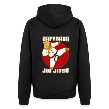 Capybara mit Jiu Jitsu GI - Unisex Premium Bio Zip Hoodie - Schwarz - Hinten - Nico (187cm)