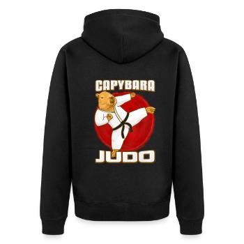 Judo Capybara - Unisex Premium Bio Zip Hoodie - Schwarz - Hinten - Nico (187cm)