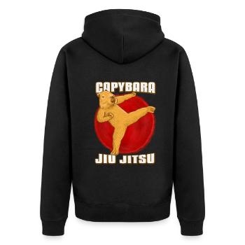 Capybara Meme Jiu Jitsu - Unisex Premium Organic Zip Hoodie - black - Back - Nico (187cm)