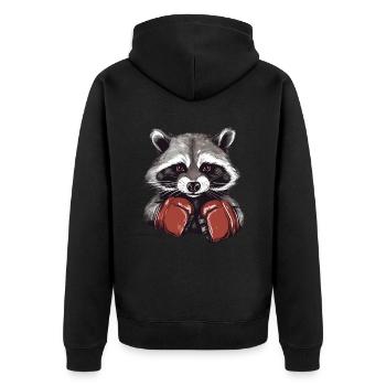 Waschbär boxen - Unisex Premium Bio Zip Hoodie - Schwarz - Hinten - Nico (187cm)