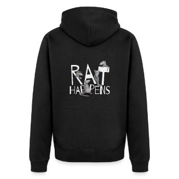 Rat Happens Shit Happens Wortspiel Nagetier Ratten - Unisex Premium Bio Zip Hoodie - Schwarz - Hinten - Nico (187cm)