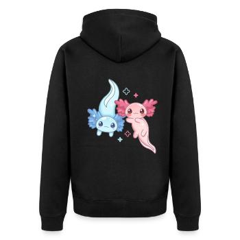 Anime Axolotl Pair Design für Axolotl-Liebhaber - Unisex Premium Bio Zip Hoodie - Schwarz - Hinten - Nico (187cm)