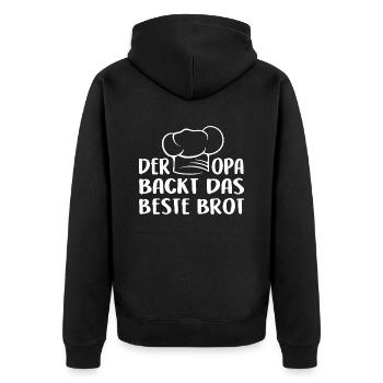 Opa backt das beste Brot. Bäckermütze und Spruch - Unisex Premium Bio Zip Hoodie - Schwarz - Hinten - Nico (187cm)