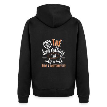 Motorrad-Der tut nix der will nur Motorrad fahren - Unisex Premium Bio Zip Hoodie - Schwarz - Hinten - Nico (187cm)