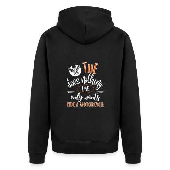 Motorrad-Der tut nix der will nur Motorrad fahren - Unisex Premium Bio Zip Hoodie - Schwarz - Hinten - Nico (187cm)