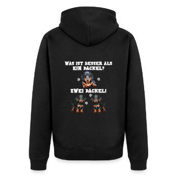 Was ist besser als ein Dackel zwei Dackel - Unisex Premium Bio Zip Hoodie - Schwarz - Hinten - Nico (187cm)