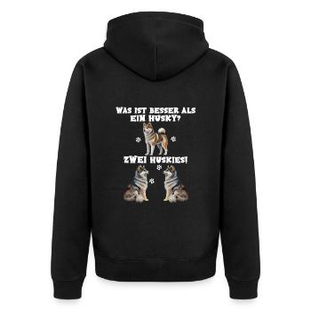 Was ist besser als ein Husky? Zwei Huskies - Unisex Premium Bio Zip Hoodie - Schwarz - Hinten - Nico (187cm)