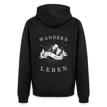 WANDERN IST MEIN LEBEN - Urlaub Wanderer Berge - Unisex Premium Bio Zip Hoodie - Schwarz - Hinten - Nico (187cm)