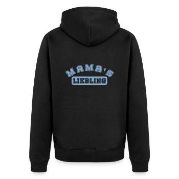 Mama's Liebling rosa Geschenk Mama Sohn Tochter - Unisex Premium Bio Zip Hoodie - Schwarz - Hinten - Nico (187cm)