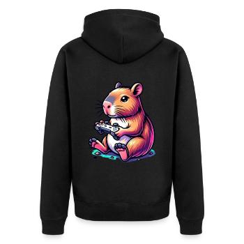 Pixel Art Video Games Gamer Capybara - Unisex Premium Organic Zip Hoodie - black - Back - Nico (187cm)