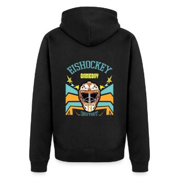 Eishockey Fans Torwart Geschenk Trikot Pucks - Unisex Premium Bio Zip Hoodie - Schwarz - Hinten - Nico (187cm)