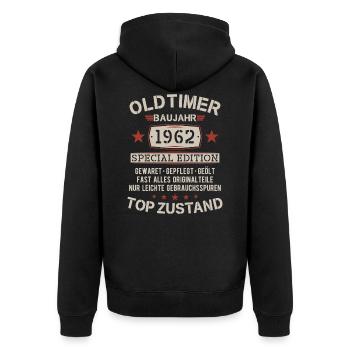 Oldtimer Baujahr 1962 Jahrgang 60 Geburtstag - Unisex Premium Bio Zip Hoodie - Schwarz - Hinten - Nico (187cm)