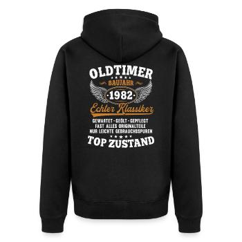 Oldtimer Baujahr 1982 Jahrgang Geburtstag Geschenk - Unisex Premium Bio Zip Hoodie - Schwarz - Hinten - Nico (187cm)