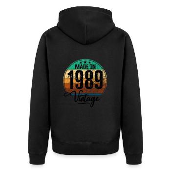 Vintage Made in 1989 Geburtsjahr 1989 Geburtstag - Unisex Premium Bio Zip Hoodie - Schwarz - Hinten - Nico (187cm)
