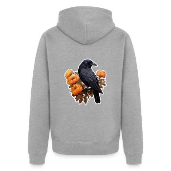 Krähe auf Blumenbusch Halloween Herbst - Unisex Premium Bio Zip Hoodie - Grau meliert - Hinten - Nico (187cm)