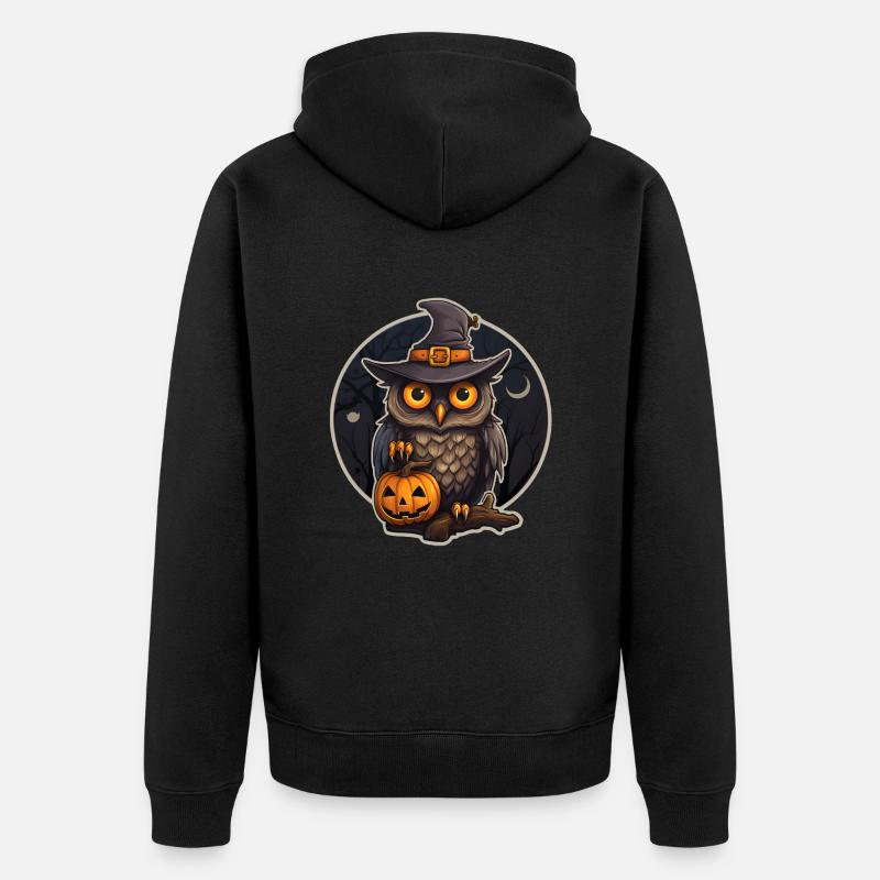 Halloween Eule - Unisex Premium Bio Zip Hoodie - Schwarz