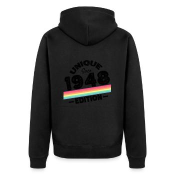 Unique Since 1948 Edition Birthday Vintage 1948 - Unisex Premium Organic Zip Hoodie - black - Back - Nico (187cm)
