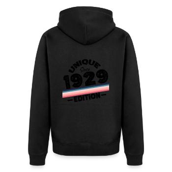 Unique seit 1929 Edition Geburtstag Vintage 1929 - Unisex Premium Bio Zip Hoodie - Schwarz - Hinten - Nico (187cm)