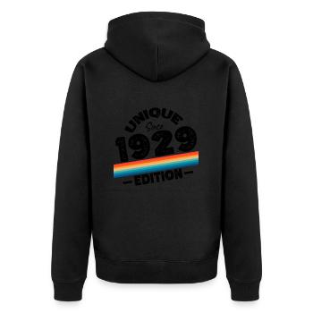 Unique seit 1929 Edition Geburtstag Vintage 1929 - Unisex Premium Bio Zip Hoodie - Schwarz - Hinten - Nico (187cm)