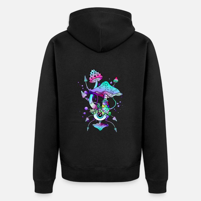 Trippy Neon Champignons Psychédéliques - Veste à capuche bio Premium Unisexe - noir