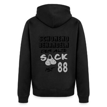 Geburtstag 88 Schonend behandeln Alter Sack ist 88 - Unisex Premium Bio Zip Hoodie - Schwarz - Hinten - Nico (187cm)