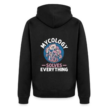 Mykologie Pilze Natur Wald Geschenkidee - Unisex Premium Bio Zip Hoodie - Schwarz - Hinten - Nico (187cm)