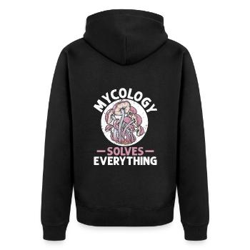 Mykologie Pilze Natur Wald Geschenkidee - Unisex Premium Bio Zip Hoodie - Schwarz - Hinten - Nico (187cm)