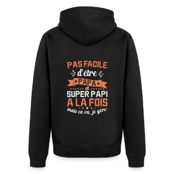 Papa Et Super Papy Fête Des Pères Cadeau De Noël - Veste à capuche bio Premium Unisexe - noir - Dos - Nico (187cm)
