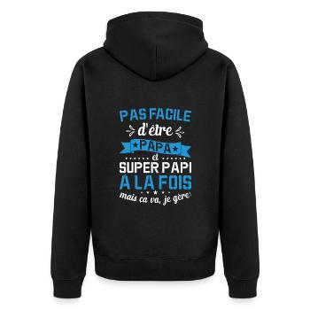 Papa Et Super Papy Fête Des Pères Cadeau De Noël - Veste à capuche bio Premium Unisexe - noir - Dos - Nico (187cm)