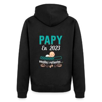 Papy En 2023 Cadeau Naissance Grossesse Humour - Veste à capuche bio Premium Unisexe - noir - Dos - Nico (187cm)
