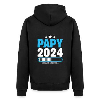 Papy 2024 Idée Cadeau Fête Des Pères Cool Annonce - Veste à capuche bio Premium Unisexe - noir - Dos - Nico (187cm)