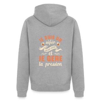 Super Beau-père Papa Idée Cadeau Fête Des Pères - Veste à capuche bio Premium Unisexe - gris chiné - Dos - Nico (187cm)