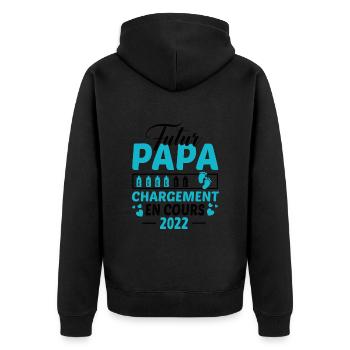 Futur Papa 2022 Idée Cadeau Annonce Grossesse - Veste à capuche bio Premium Unisexe - noir - Dos - Nico (187cm)
