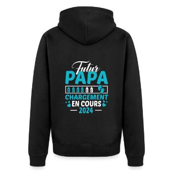 Futur Papa 2024 Idée Cadeau Annonce Grossesse - Veste à capuche bio Premium Unisexe - noir - Dos - Nico (187cm)